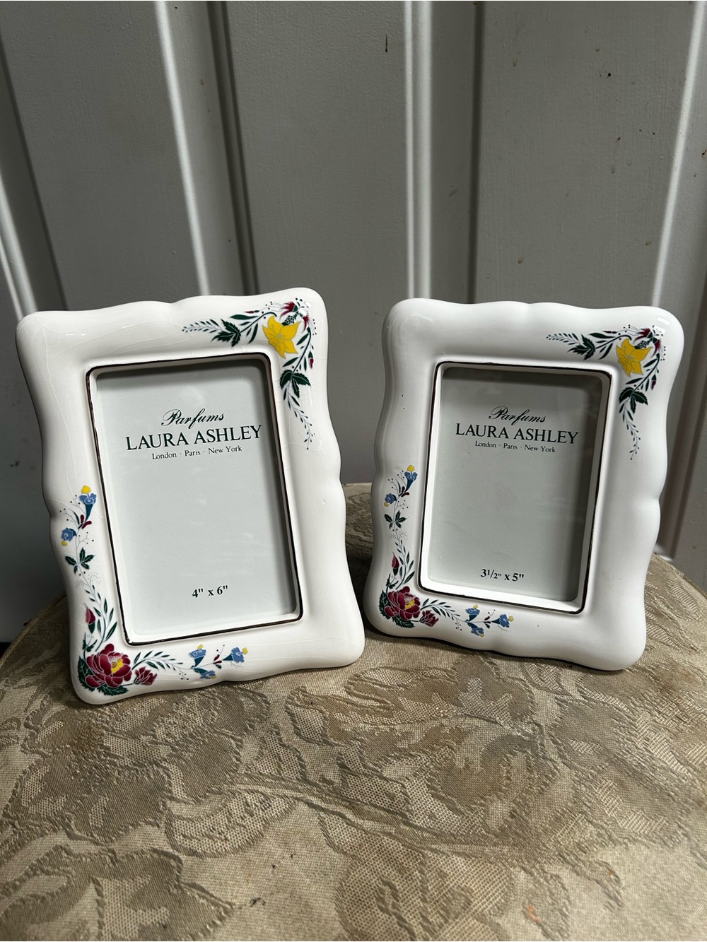 Laura Ashley White Ceramic Floral Picture Frames with Multicolor Accents